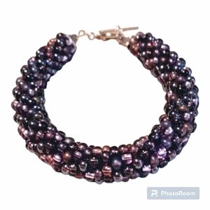 HANDMADE Plum Purple Crochet Beaded Thick Rope Bracelet | Plus Size / Wide Width